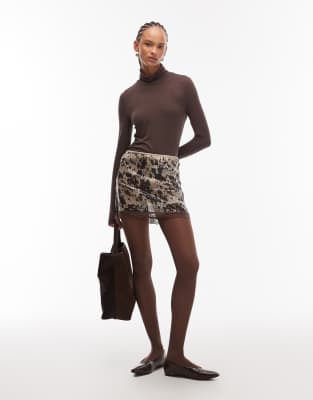 Asos Design Sequin Mini Skort In Brown