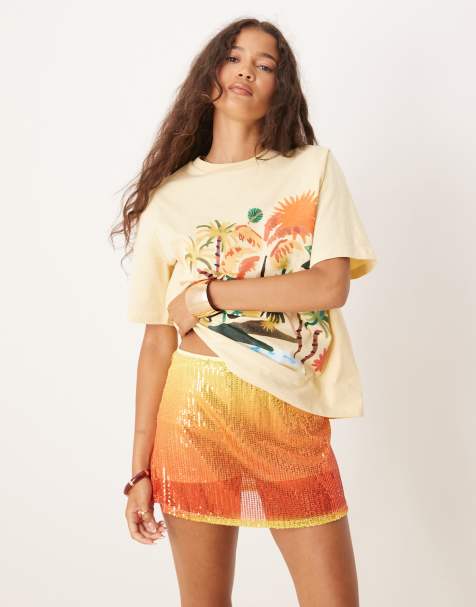 ASOS DESIGN sequin mini skort in orange ombre print - view 1