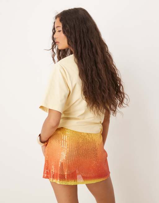 ASOS DESIGN sequin mini skort in orange ombre print, 4 of 5