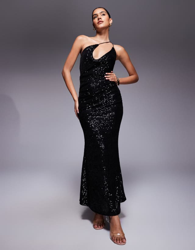asos black sequin dress Design - One Shoulder Maxi - Women - Polyester/Spandex - 8 US Elevate your style with d&g corset dress Black I'm a Star Size:XX-Large