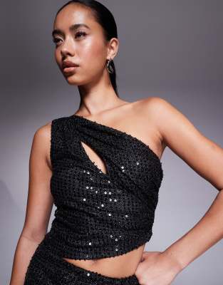 Asos Design Sequin Mini Skirt With Ruching And Slit Detail In Black