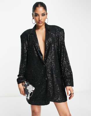 ASOS DESIGN SEQUIN OVERSIZED BLAZER IN BLACK