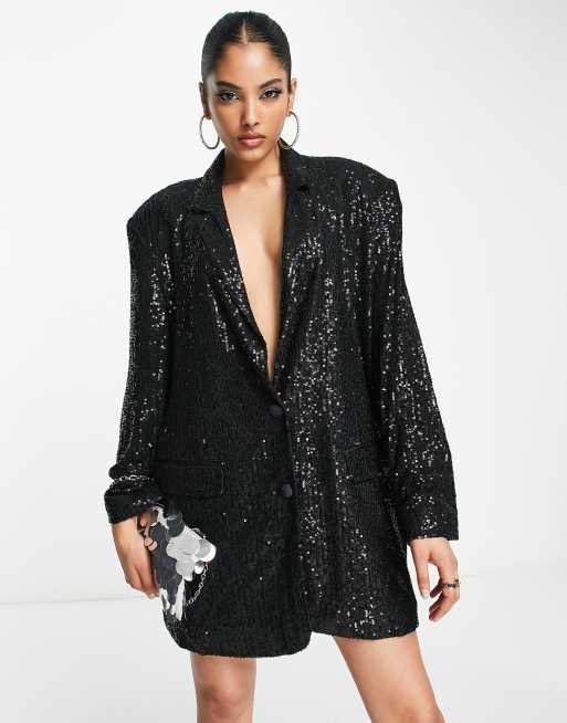 Silver sequin oversized blazer cheap dress