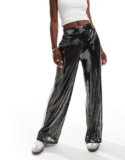 ASOS DESIGN sequin pants with contrast panel in grey - view 1