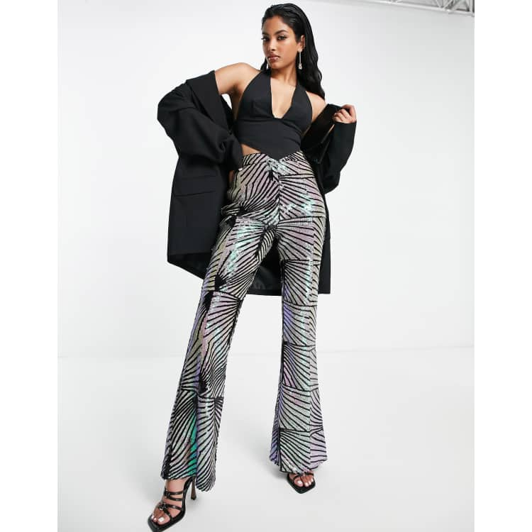 ASOS DESIGN sequin patterned flare pants in multi | ASOS