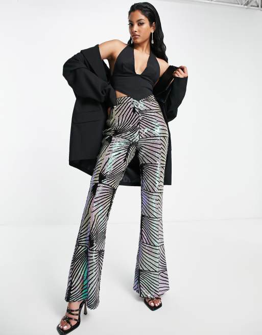 Monki glitter flare pants in multi - part of a set