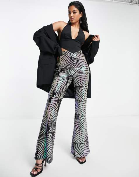 ASOS DESIGN sequin patterned flare trouser in multi - view 1
