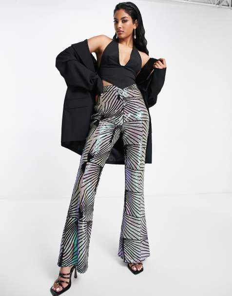 ASOS DESIGN extreme flare sequin pants in black