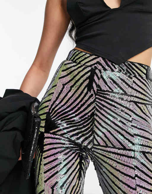 ASOS DESIGN sequin patterned flare trouser in multi, 3 of 4