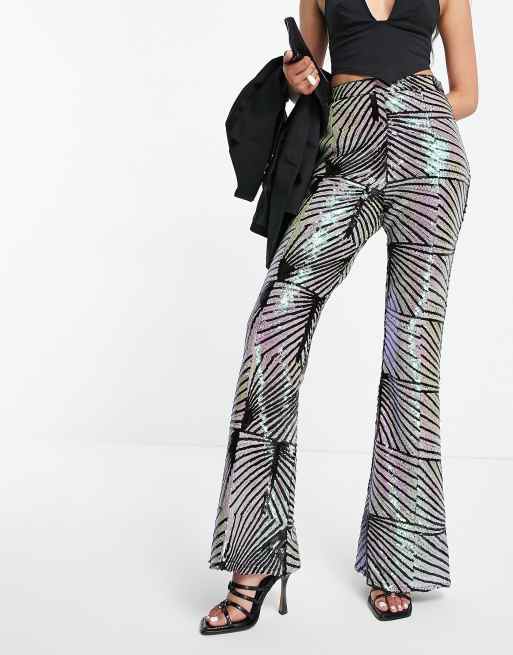 ASOS DESIGN sequin patterned flare trouser in multi, 4 of 4