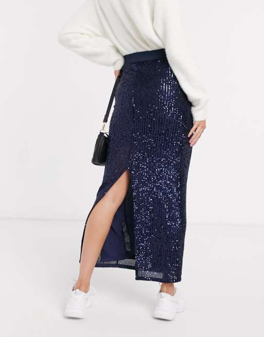 Blue sequin pencil outlet skirt