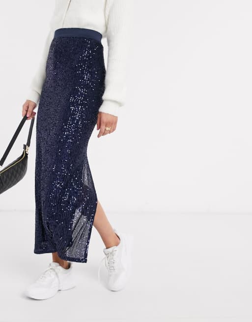 Blue sequin maxi clearance skirt