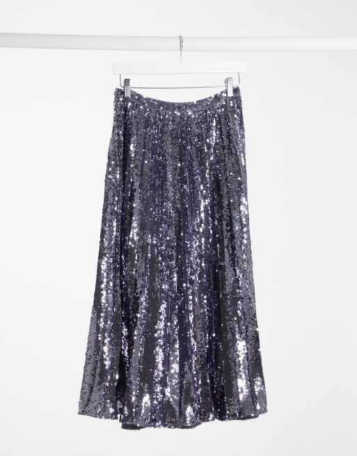 ASOS DESIGN sequin pleated midi skirt in gunmetal