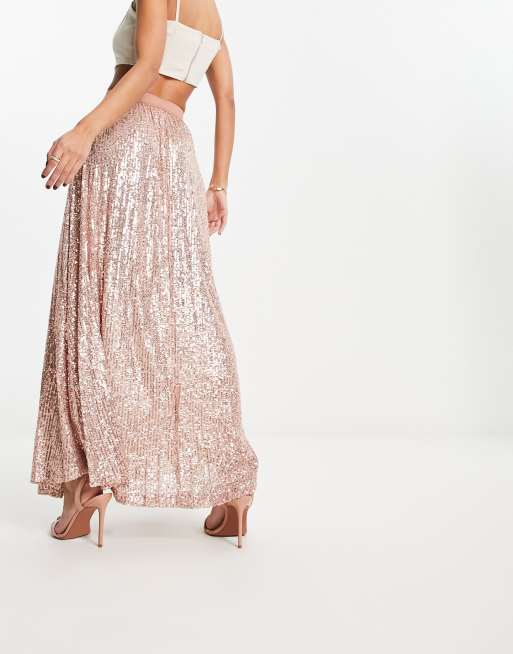 Rose gold sequin maxi hot sale skirt