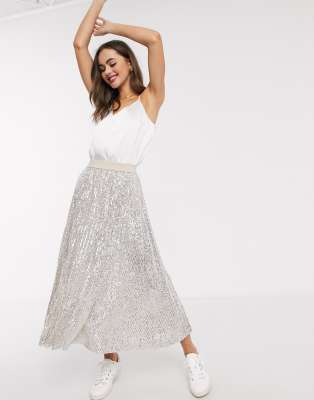 Asos design pleated outlet sequin midi skirt