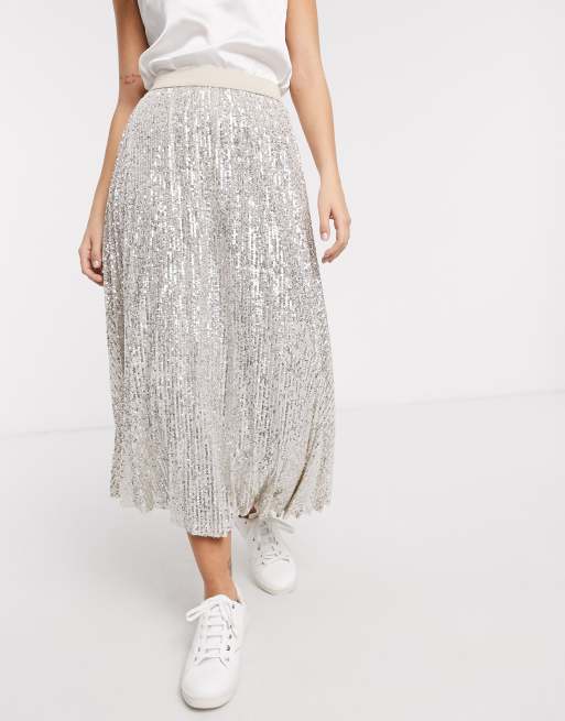 Asos pleated shop sequin midi skirt