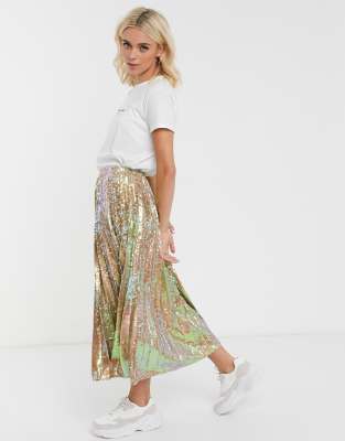 gold sequin midi skirt uk