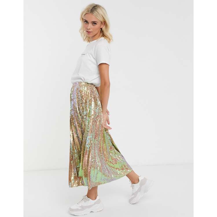 Gold pleated sequin outlet skirt