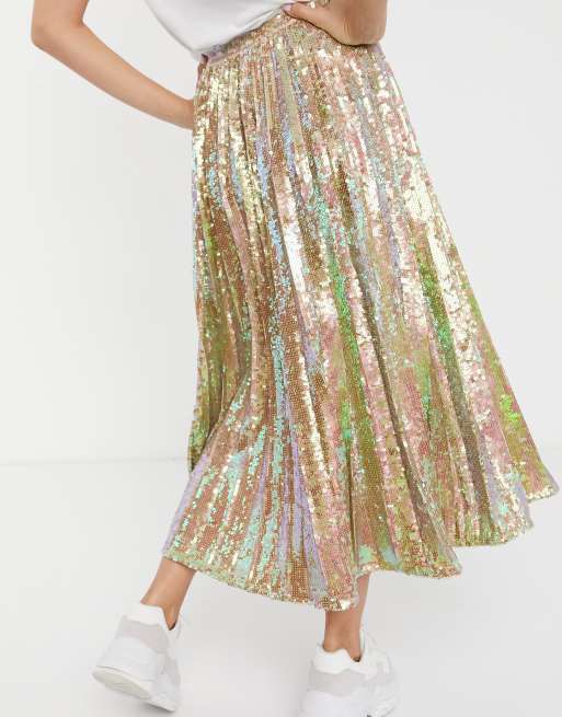 ASOS DESIGN sequin pleated midi skirt