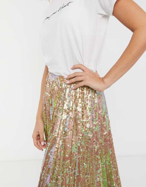 Gold pleated hotsell sequin skirt