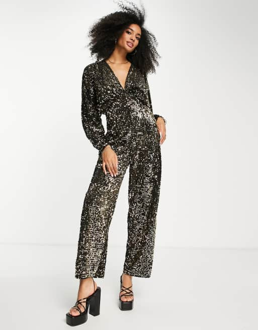 Black and outlet gold sequin jumpsuit