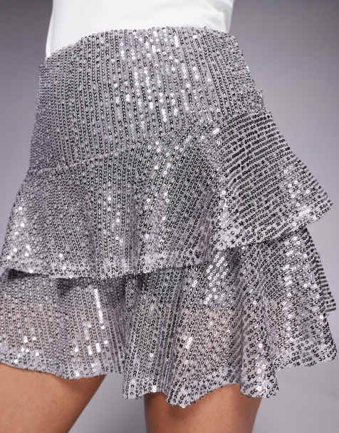 ASOS DESIGN sequin rara mini skirt in silver - view 1
