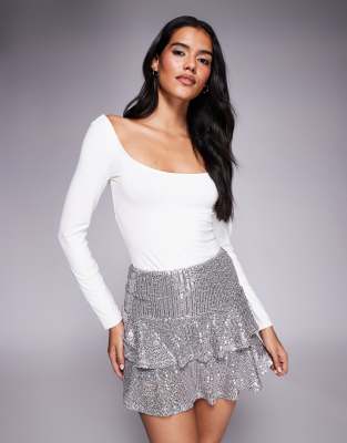 Asos Design Sequin Rara Mini Skort In Silver