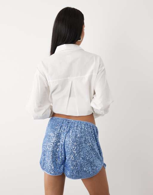 ASOS DESIGN sequin runner short in blue, 4 of 5