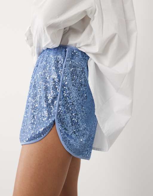 ASOS DESIGN sequin runner short in blue, 5 of 5