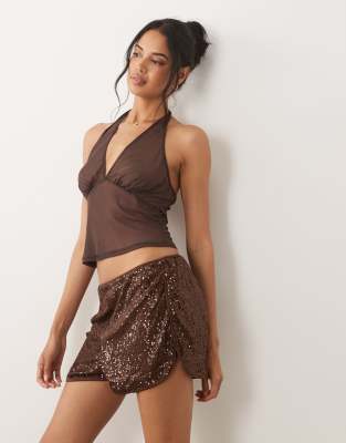 Asos Design Sequin Runner Short In Animal Print