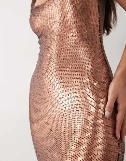 ASOS DESIGN sequin scoop back maxi dress in brown, 3 of 4