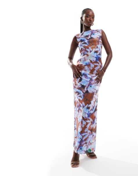 ASOS DESIGN sequin scoop back sleeveless maxi dress in floral print - view 1