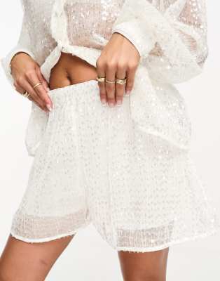Asos Design Sequin Shorts In Neutral