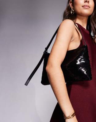 Asos Design Sequin Shoulder Bag With Side Buckle Strap In Purple