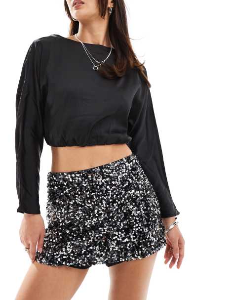 ASOS DESIGN sequin skort in black - view 1