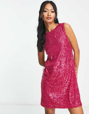 ASOS DESIGN sequin sleeveless mini dress with lace up sides in pink