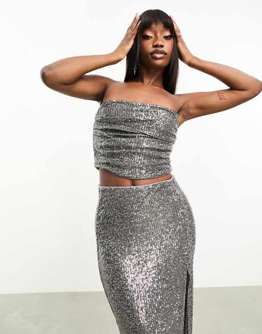 Sequin Tube Top Greys