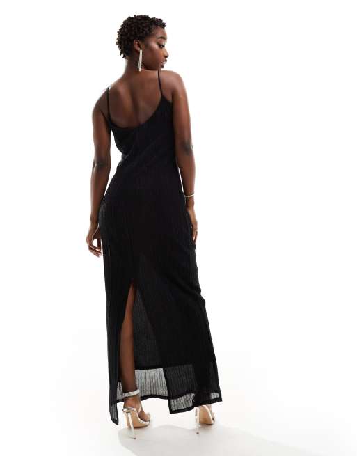 Black Plisse Split Leg Maxi Dress, Dresses