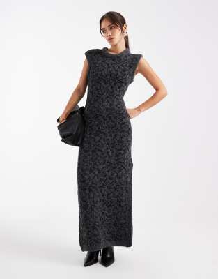 Asos Design Sequin Stuffed Neck Trim Maxi Dress In Gray
