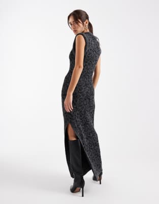 Asos Design Sequin Stuffed Neck Trim Maxi Dress In Gray