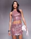 [ASOS DESIGN] ASOS DESIGN sequin tank top in mink (part of a set)-Purple 18 Mink