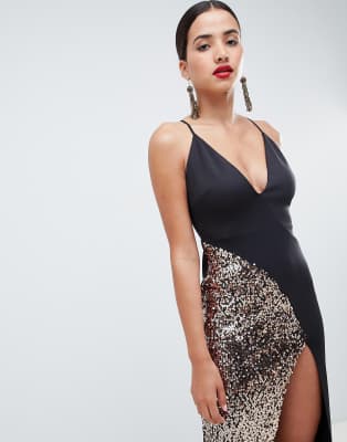 sequin thigh split dress