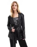 [ASOS DESIGN] ASOS DESIGN sequin tie waist blazer in black XS BLACK