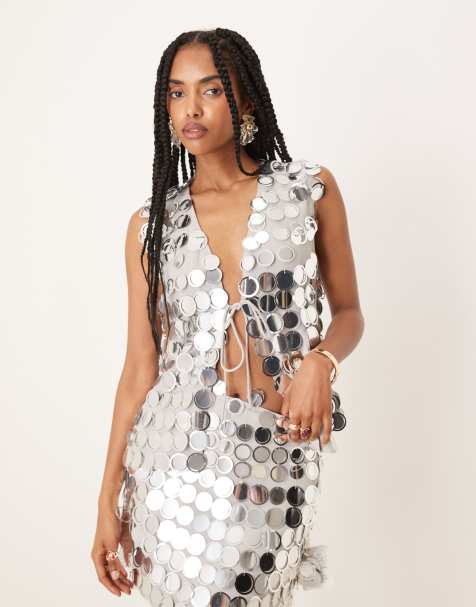 ASOS DESIGN sequin vest co-ord in silver