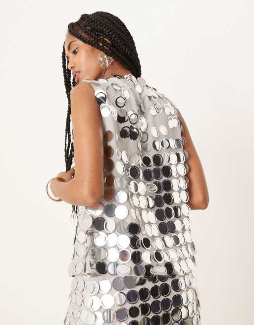 ASOS DESIGN sequin vest in silver - part of a set