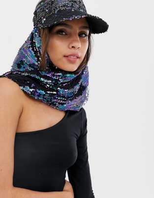 ASOS DESIGN sequin visor neck shield hat-Multi