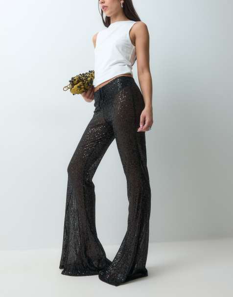 ASOS DESIGN sequin wide leg pants in black - view 1