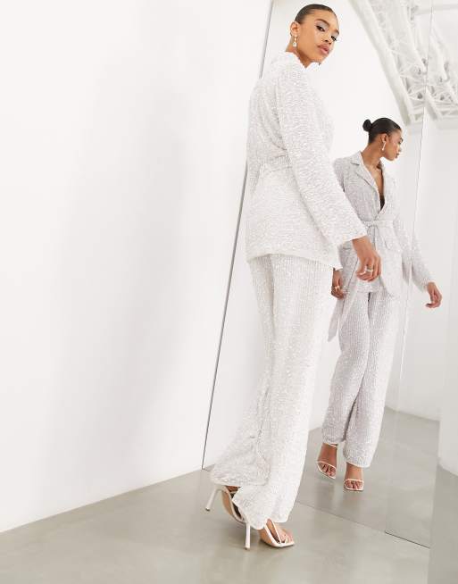 ASOS DESIGN sequin wide leg wedding pants in ivory, 4 of 4