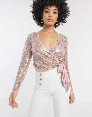 asos pink sequin top