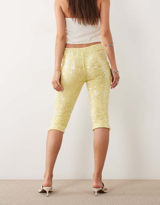 ASOS DESIGN sequined capri pants in yellow, 3 of 5